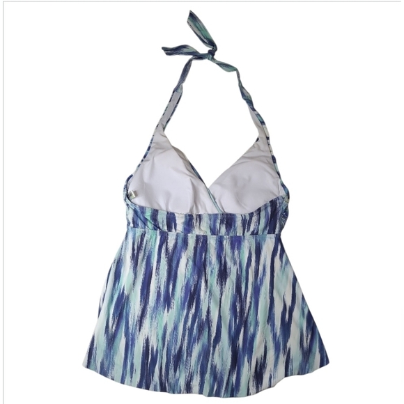 24th & Ocean Wrap Front Halter Tankini Swimsuit Top Blue Aqua Size Large - Picture 3 of 9